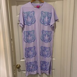 Queen of Sparkles Lavender midi Dress with Sequin Tiger Face